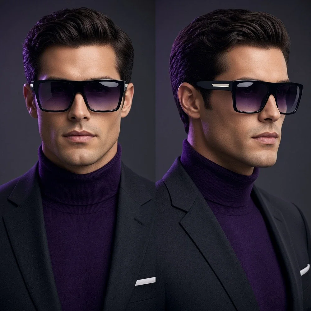 Oversized Square Sunglasses Black Fashion Flat Top Shades Luxury Trendy Men 2026
